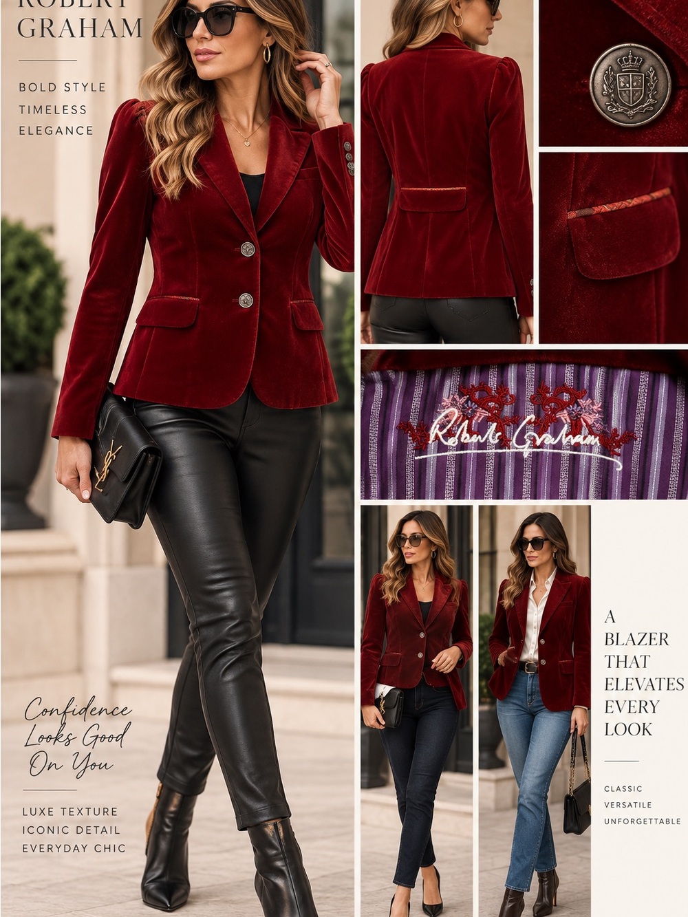 Robert Graham Women's Velvet Luxury Blazer in Rich Burgundy Size 12